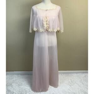 NWT Karmeta Vintage Pink Sheer Nylon Bed Jacket Capelet Slip Nightgown Size L